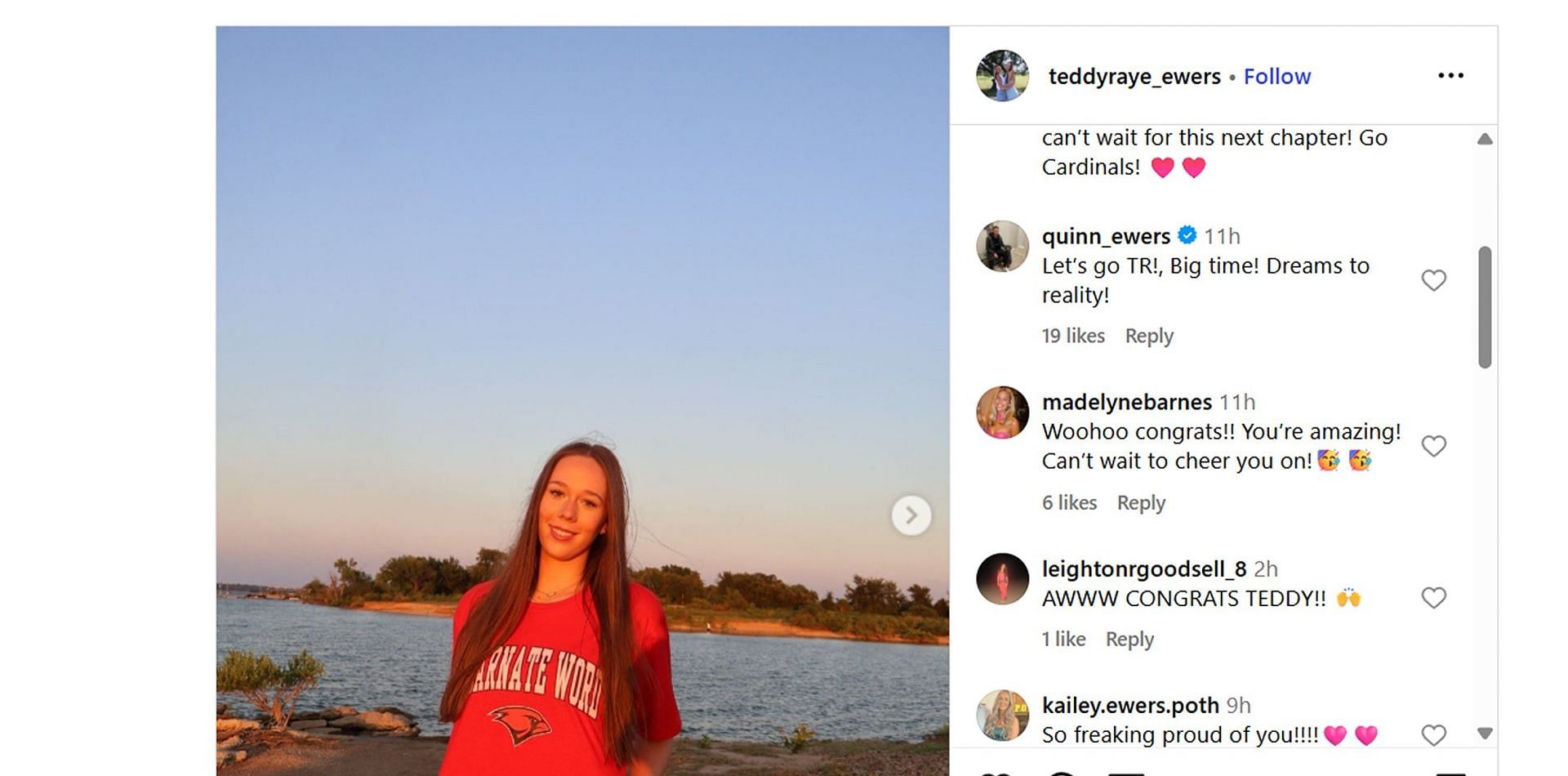 Quinn Ewers and GF Madelyne Barnes&#039; comments (Source: @teddyraye_ewers/Instagram)