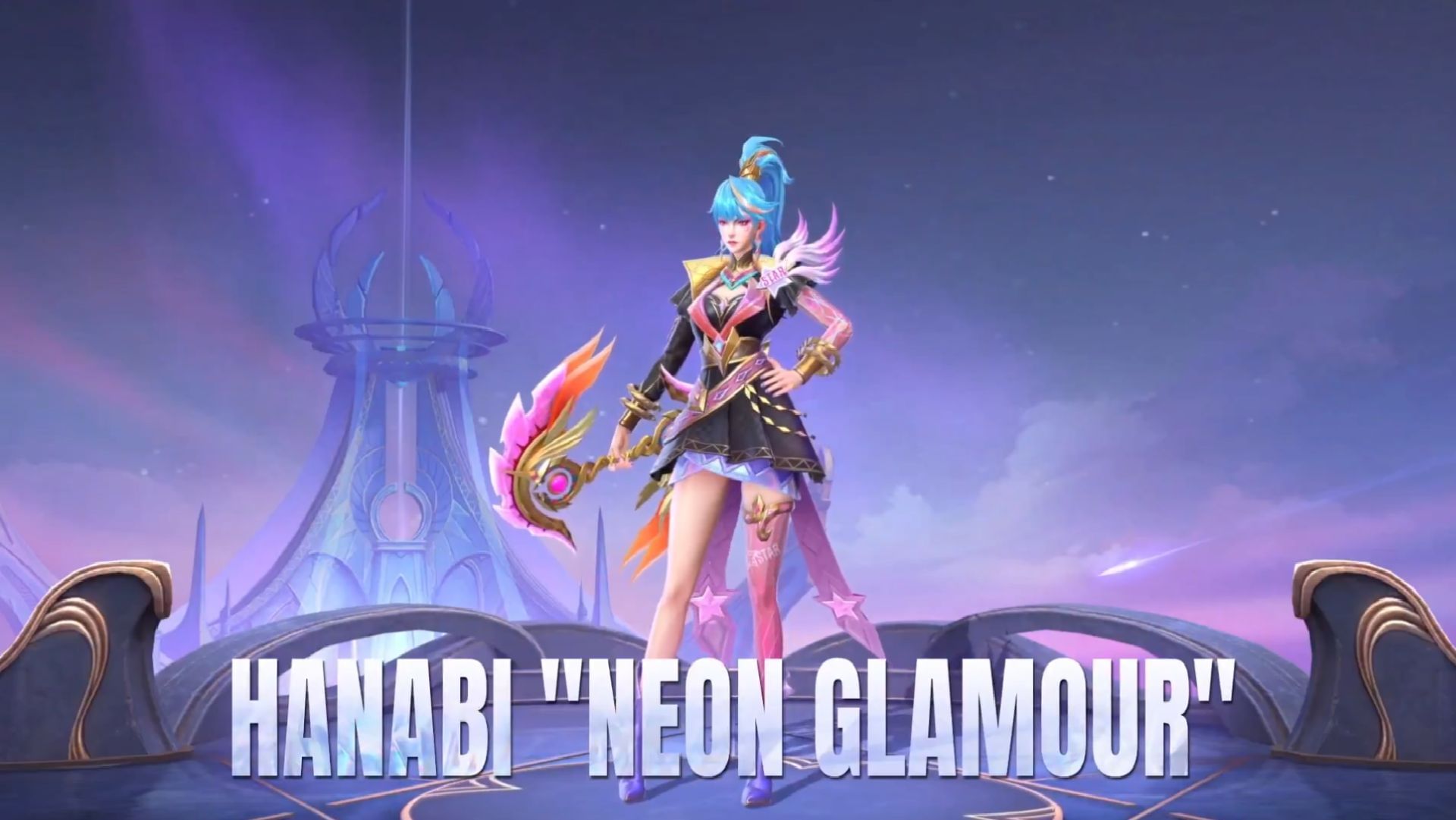Hanabi &quot;Neon Glamour&quot; skin appearance (Image via Moonton Games)