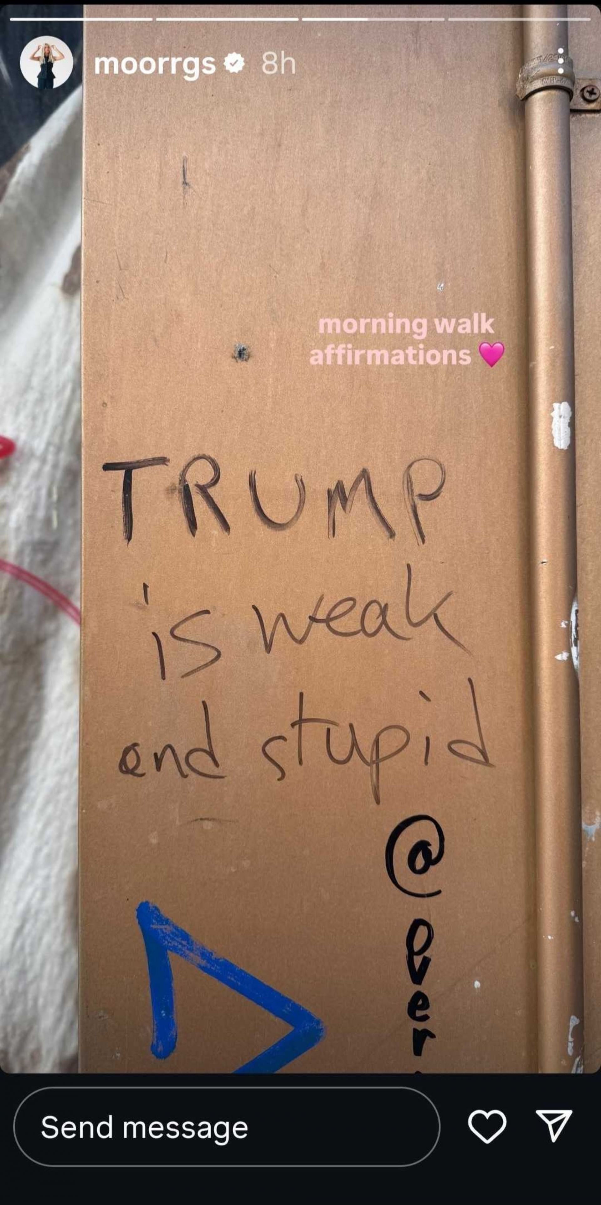 Riddle takes a dig at Trump; Instagram - @moorrgs