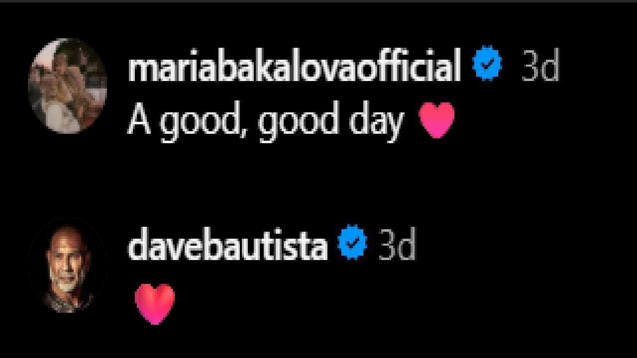 Batista comments on Bakalova&#039;s post (Screenshot via Maria&#039;s Instagram)