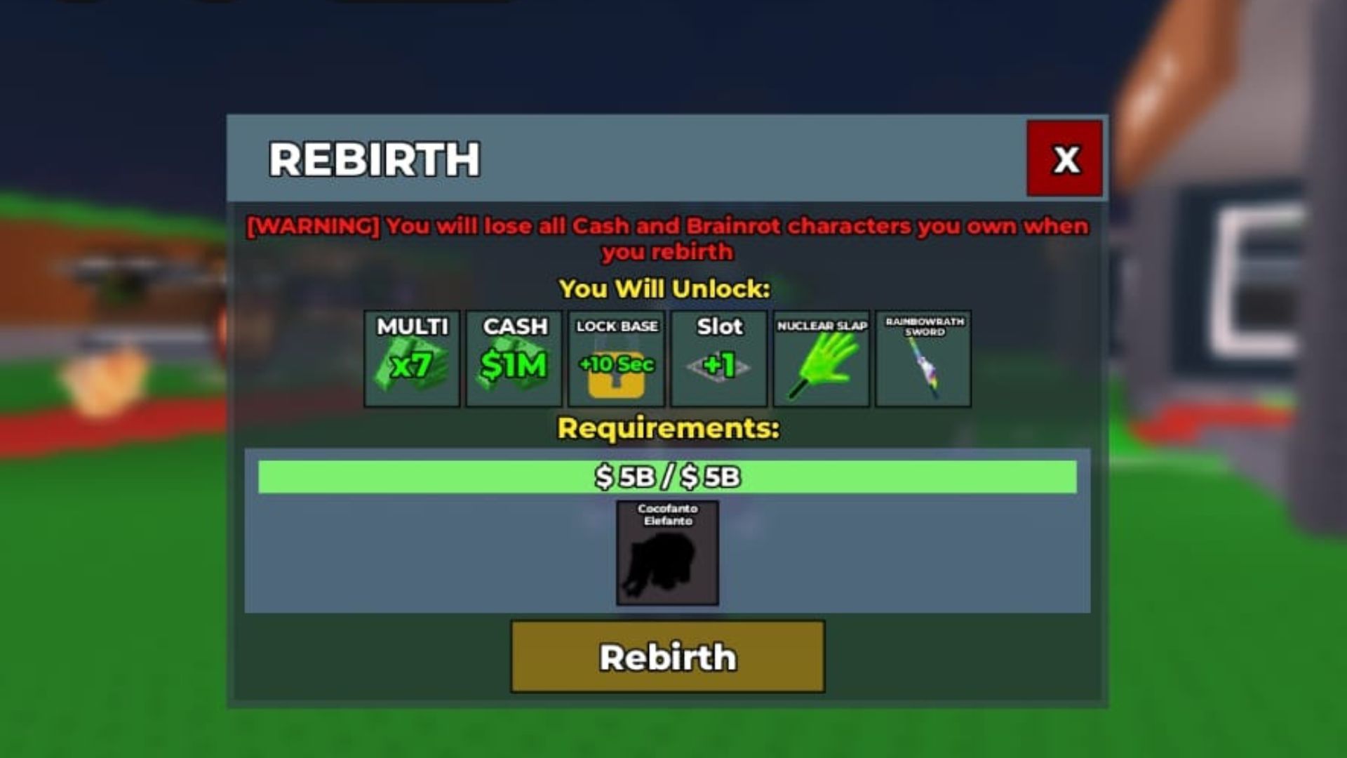 Perform Rebirths to increase your base&#039;s space (Image via Roblox)