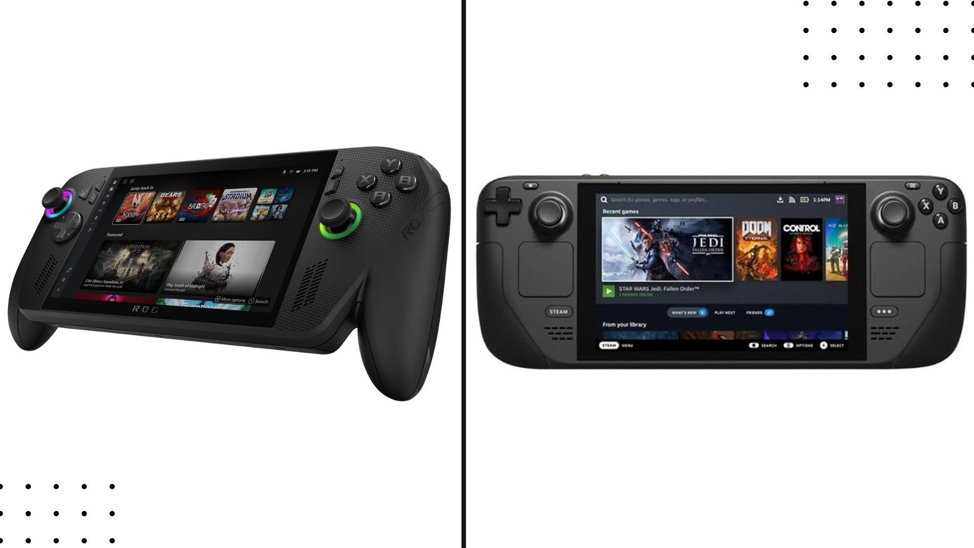 The ROG Ally X and Steam Deck OLED are some of the most popular handhelds (Image via Xbox and Amazon)