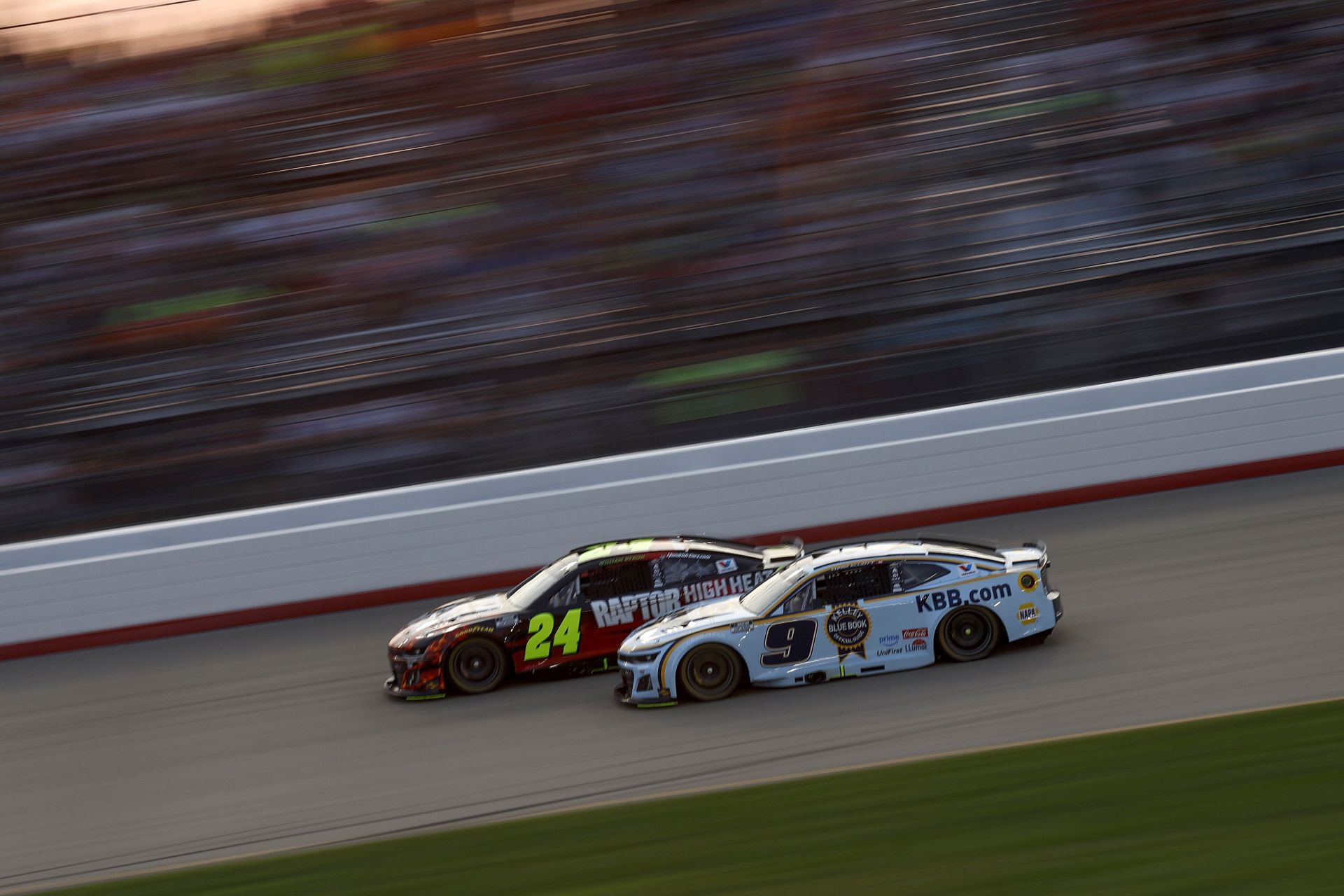 Chase Elliott (9) and William Byron (24) during the NASCAR Cup Series Cracker Barrel 400. Source: Getty