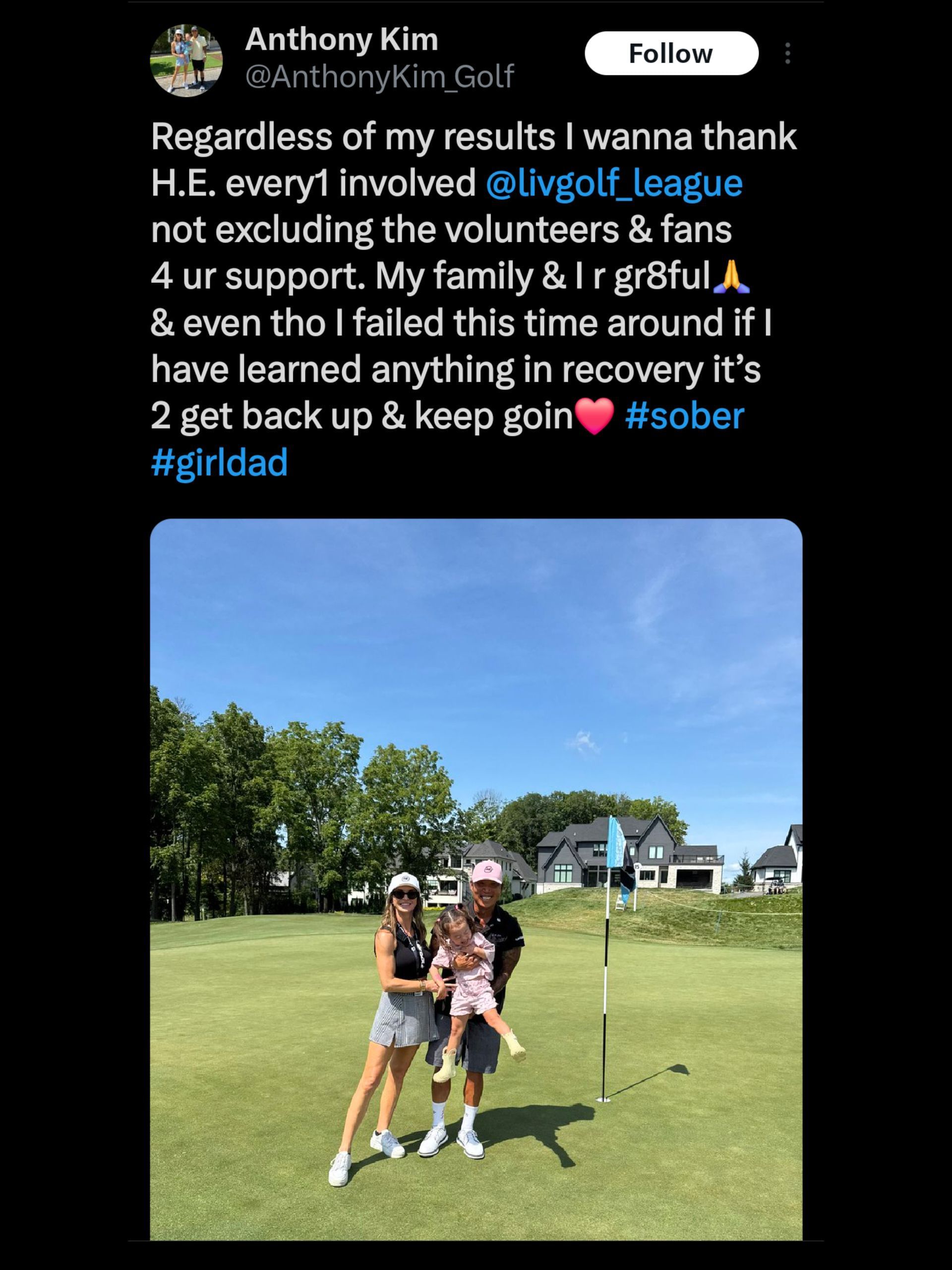 Screenshot from Kim&#039;s post on X about his relegation / @AnthonyKim_Golf on X