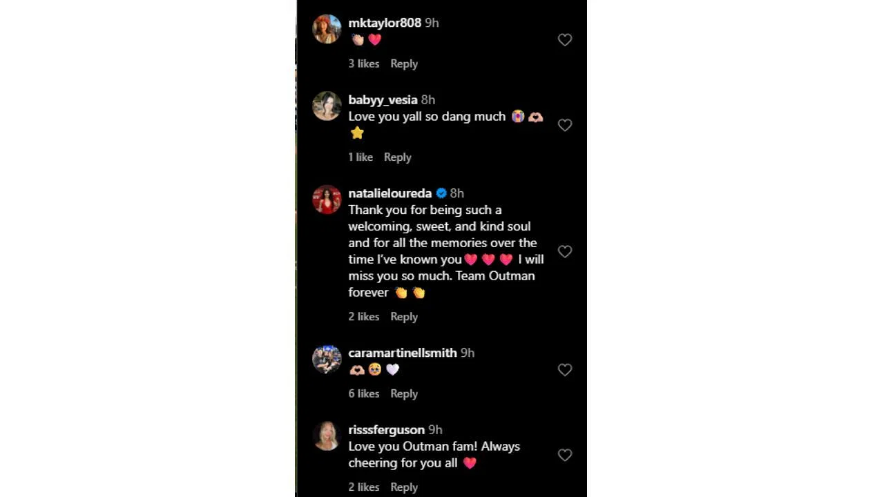 Comments section of Dasha Outman&#039;s Instagram post via @dashaoutman