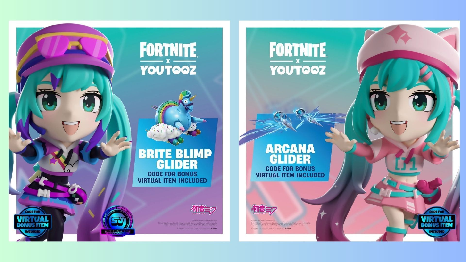 The Fortnite Hatsune Miku x Youtooz collab also rewards players with in-game cosmetics (Image via YouTooz)