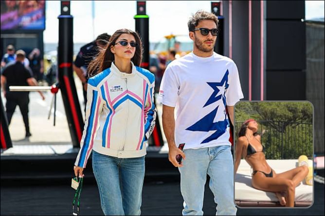 Pierre Gasly's girlfriend Kika Gomes poses in an all-black bikini as she soaks up the sun