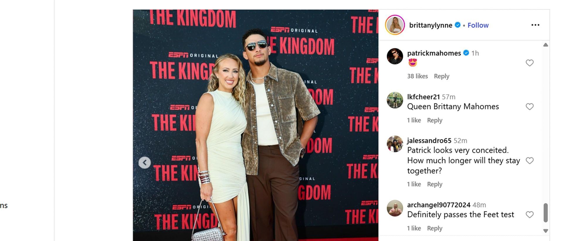 Patrick Mahomes reacts to wife Brittany/@brittanylynne