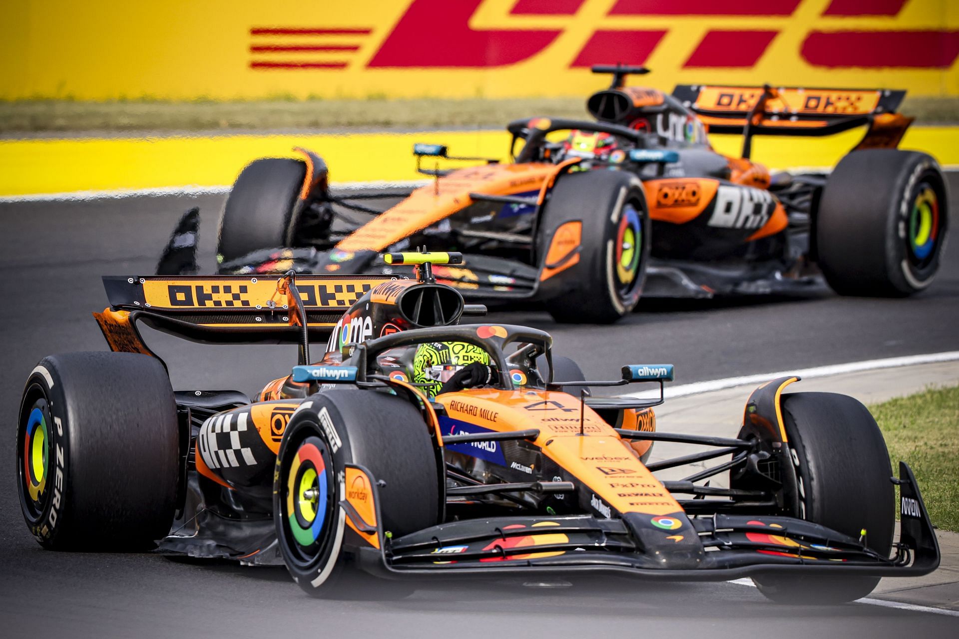 Lando Norris (4) and Oscar Piastri (81) during the Hungary GP. Source: Getty