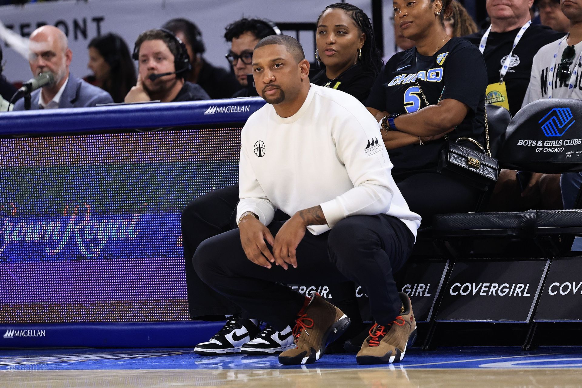 Chicago Sky head coach Tyler Marsh looks on during the first half against the Connecticut Sun at Wintrust Arena on August 23, 2025, in Chicago, Illinois. - Source: Getty