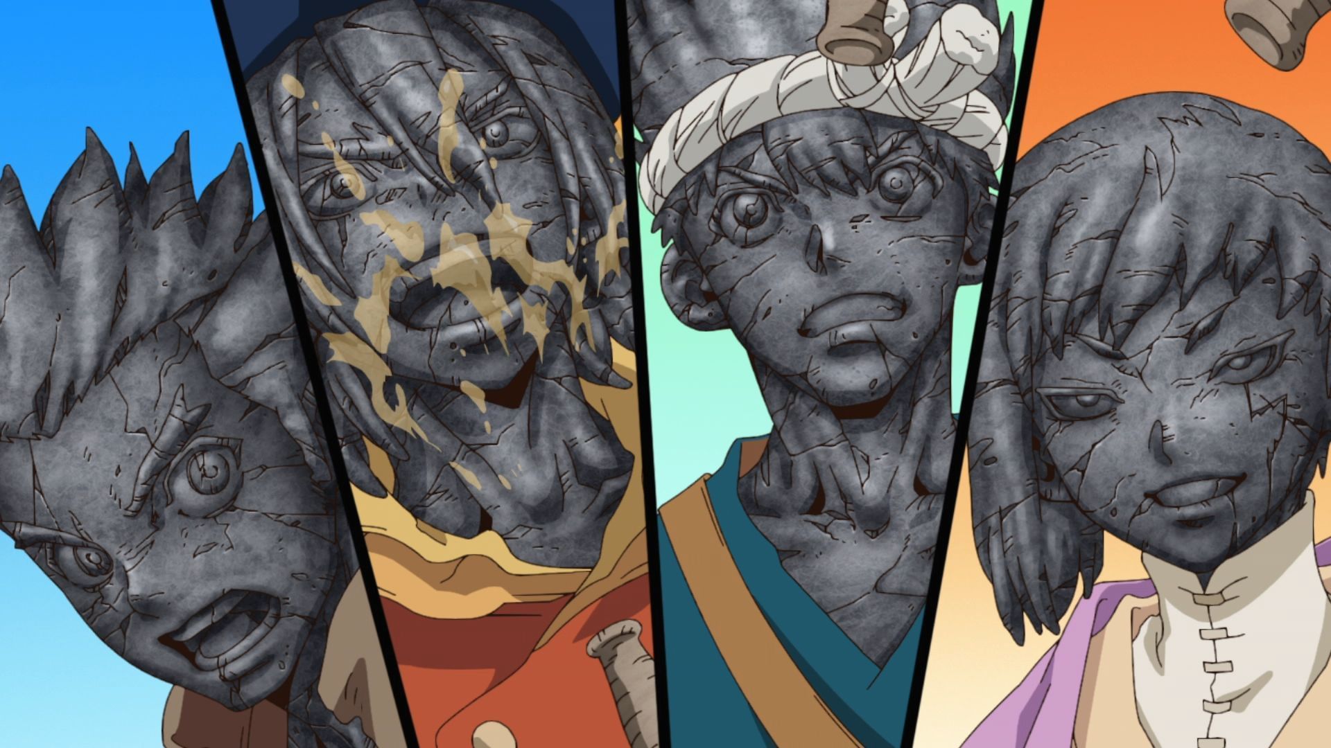 Petrified Kingdom of Science members as seen in Dr. Stone: Science Future part 2 episode 7 (Image via TMS Entertainment)