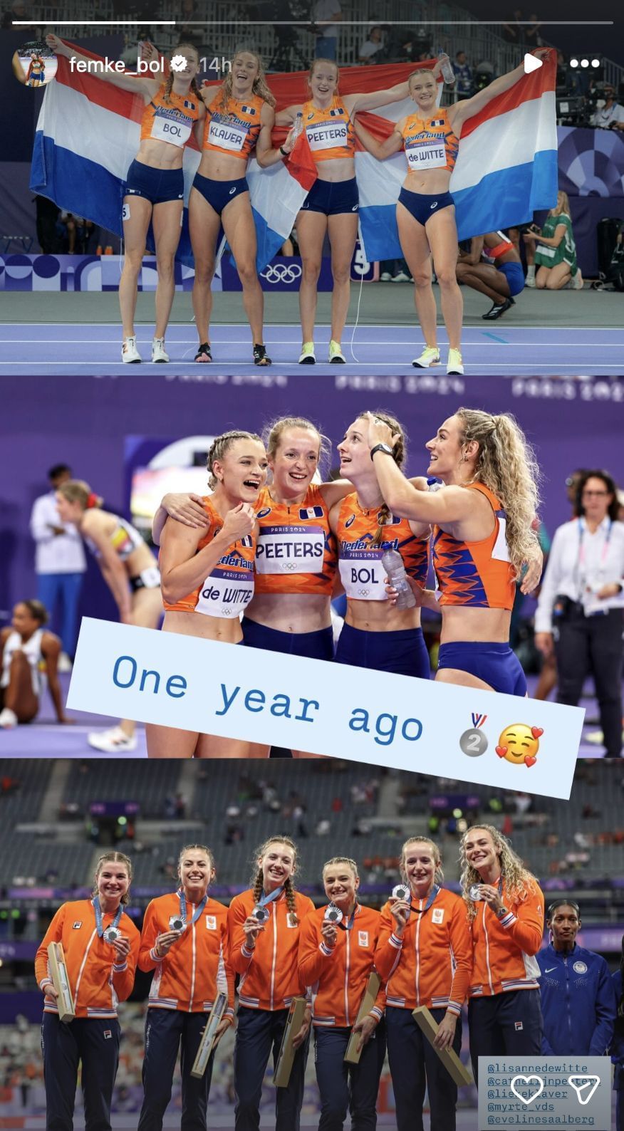 Bol and the Dutch relay team | Instagram@femke_bol
