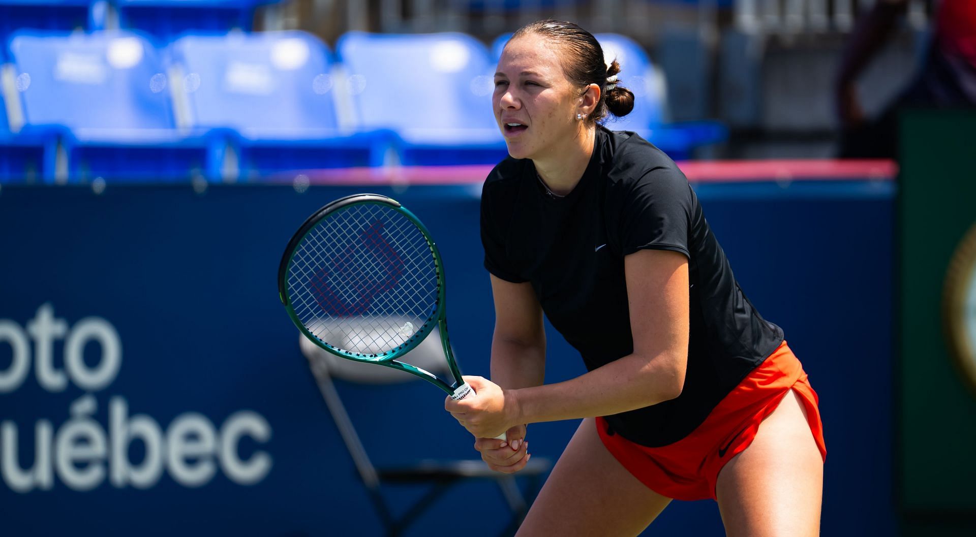 Amanda Anisimova during a practice session at the 2025 National Bank Open in Montreal (Source: Getty)
