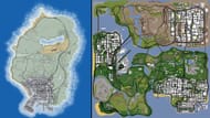 Grand Theft Auto 5's map vs Grand Theft Auto San Andreas' map (Images via Rockstar Games || GTA Base || GTA Wiki)