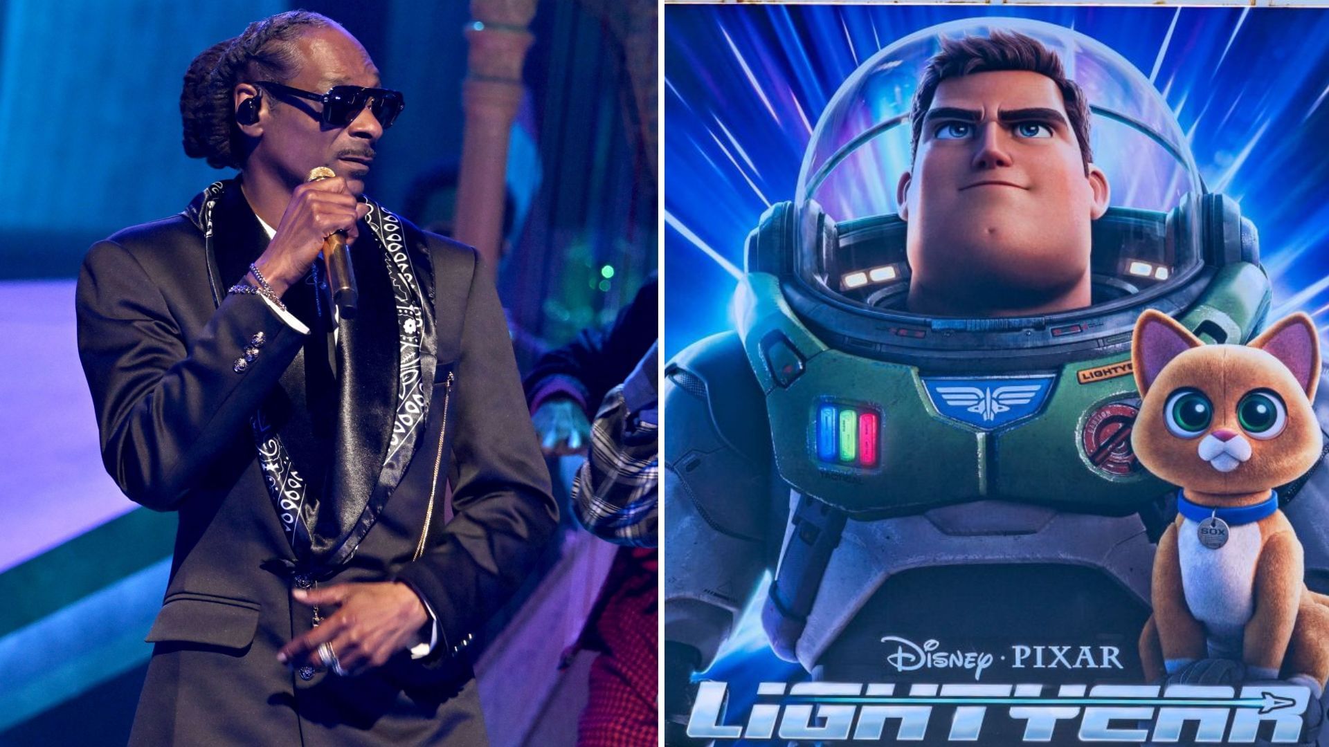 Snoop Dog and poster of Lightyear movie (Image via Getty)