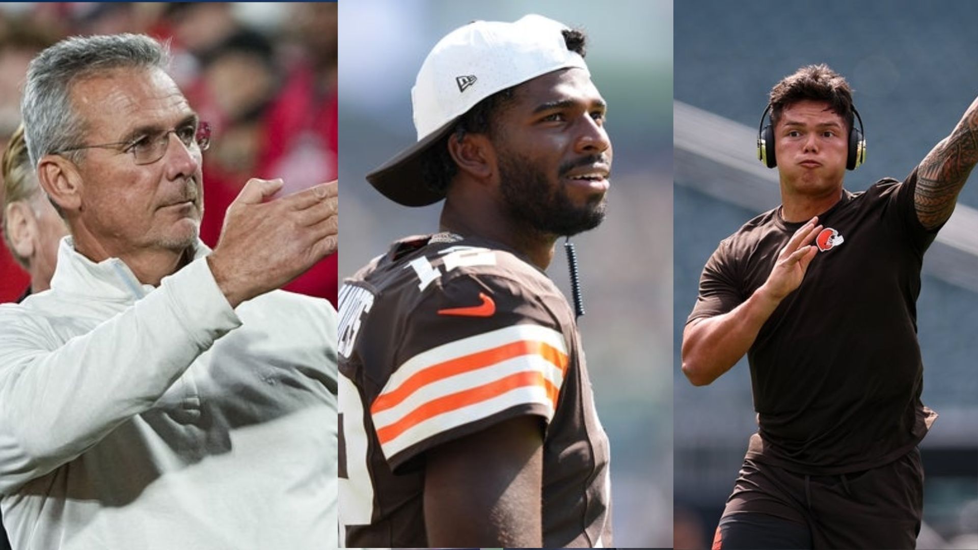 Urban Meyer, Shedeur Sanders and Dillon Gabriel