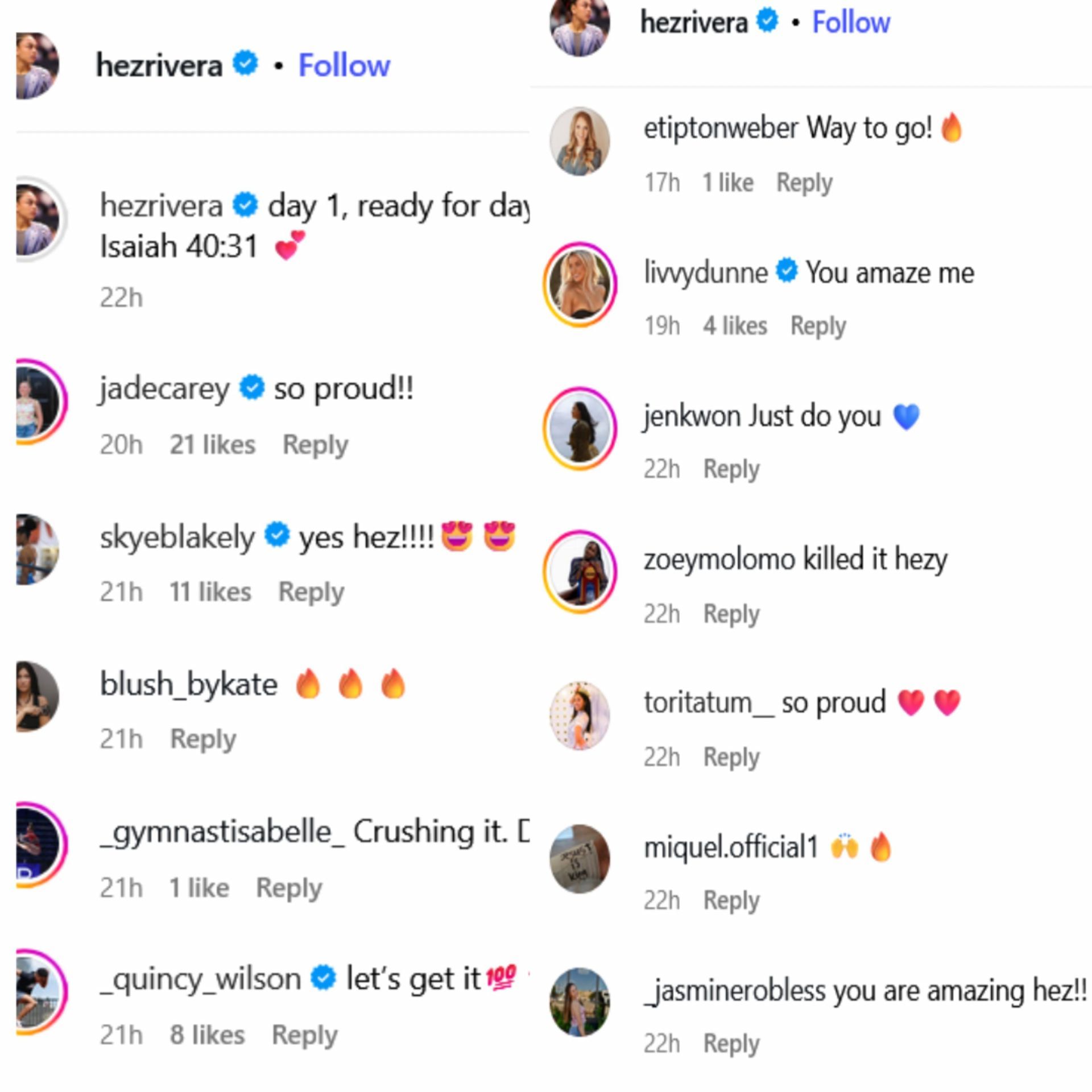 Screenshot of athletes&rsquo; reactions. Credits - Instagram/ hezrivera
