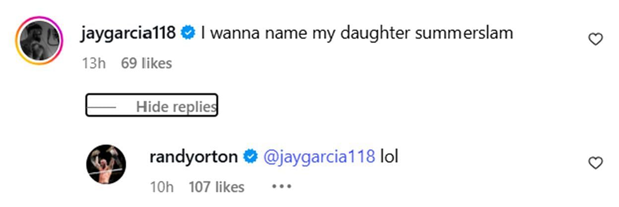 Randy Orton couldn&#039;t help but respond [Image credit: Instagram]