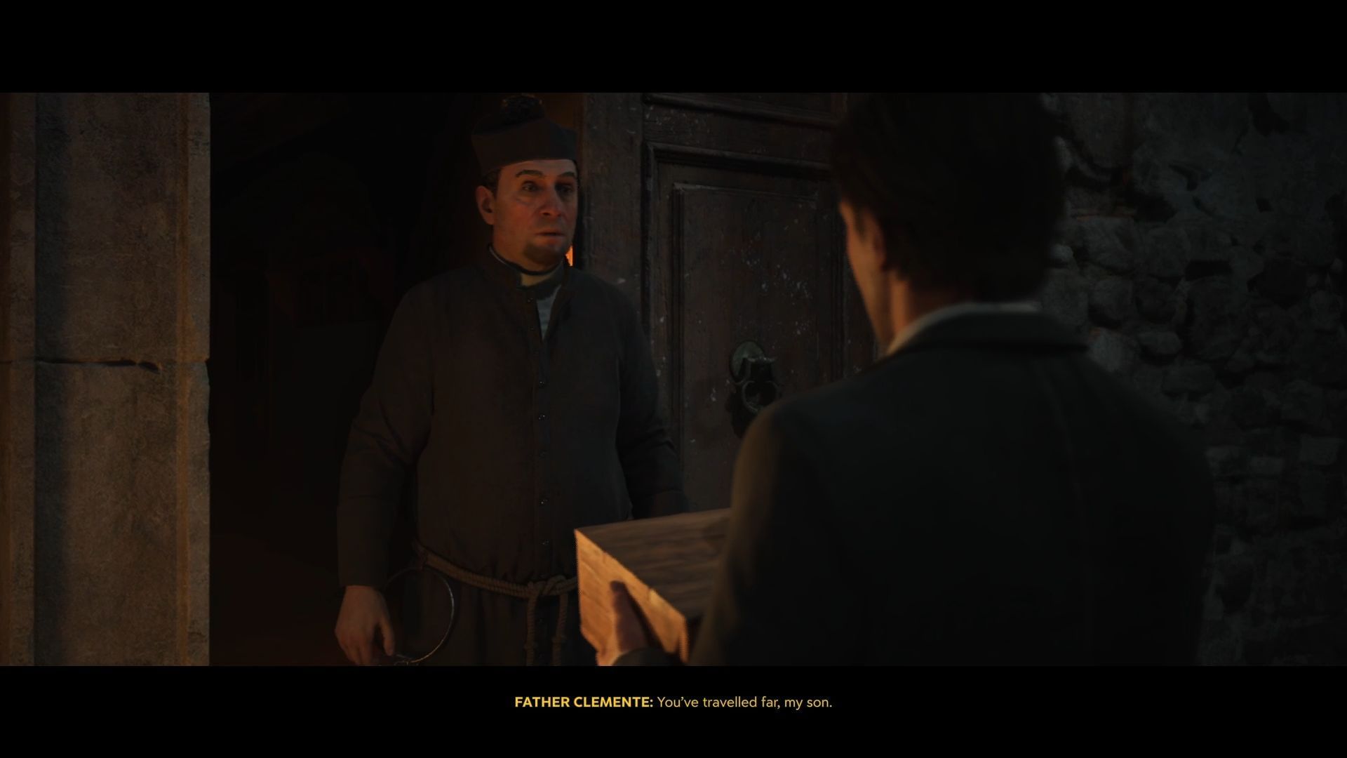 Father Clemente tells Enzo where to find the Barron (Image via 2K)