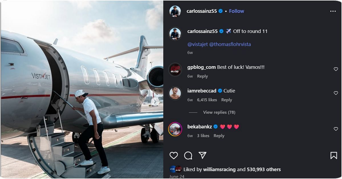 Rebecca Donaldson reacted to Carlos Sainz&#039;s post on Instagram. Image: Screengrab of @carlossainz via Instagram