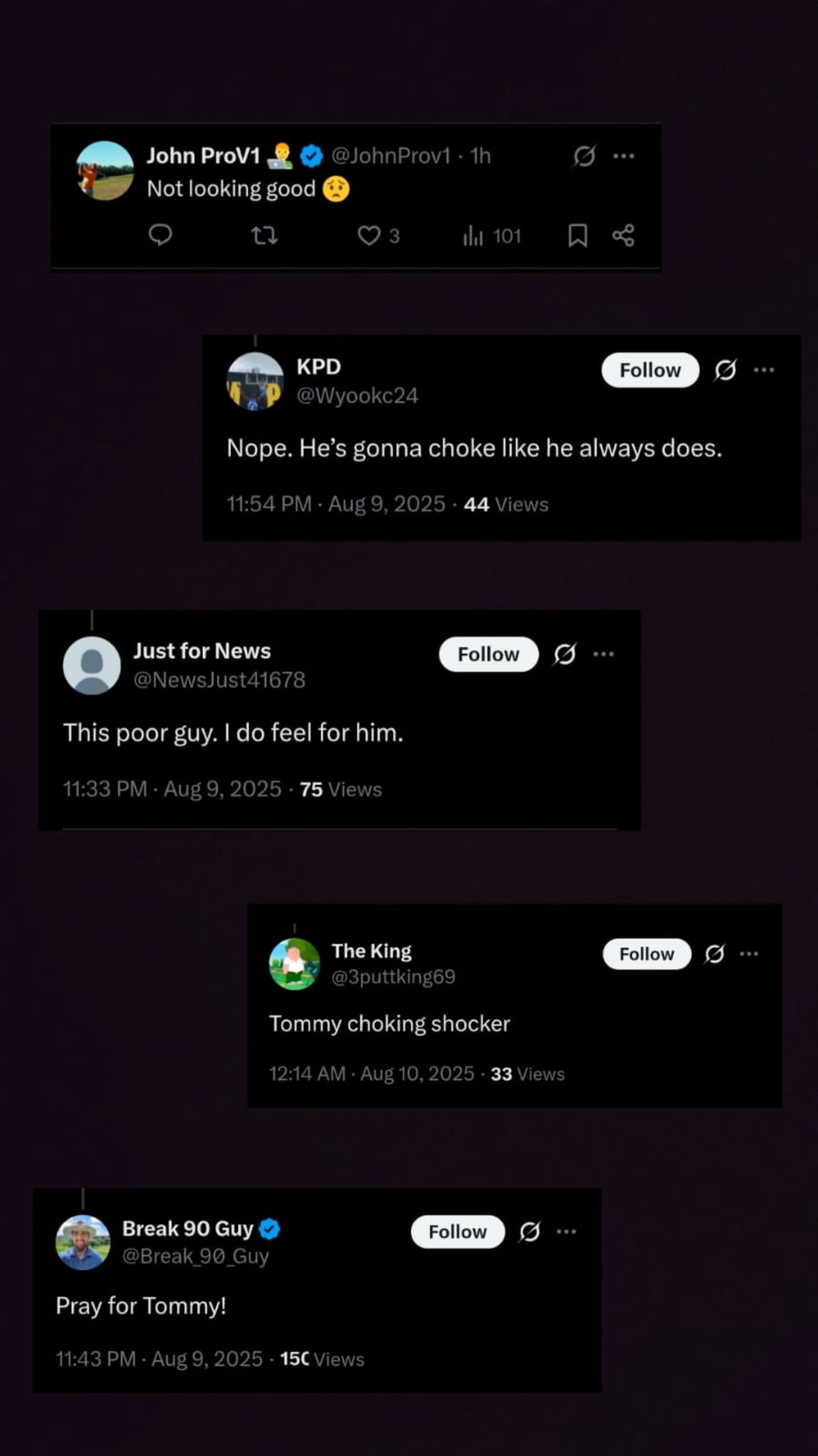 Screenshot of Fan reactions on NUCLR Golf&#039;s post about Tommy Fleetwood on X