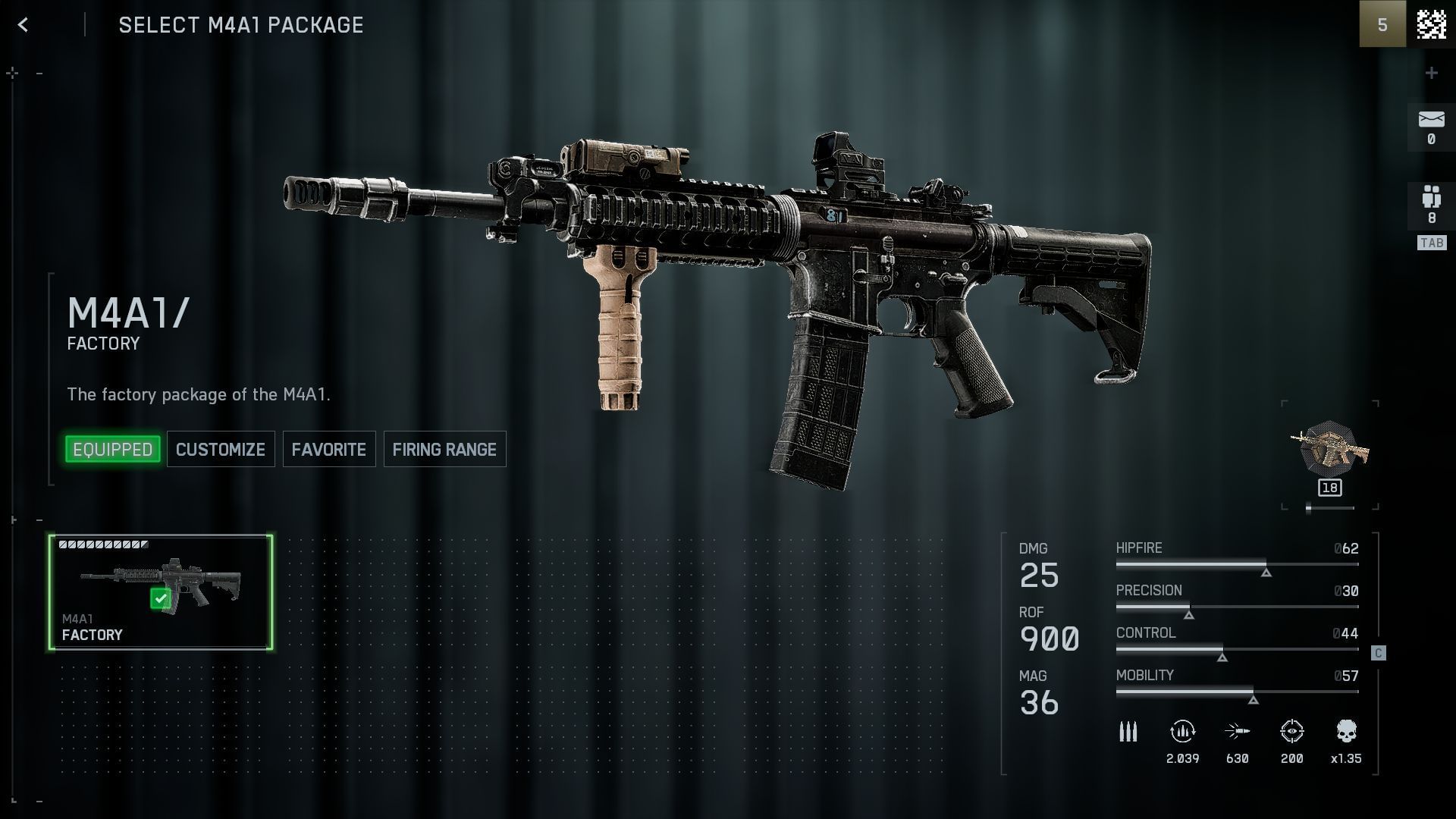 Battlefield 6 screenshot of M4A1 assault rifle modification.