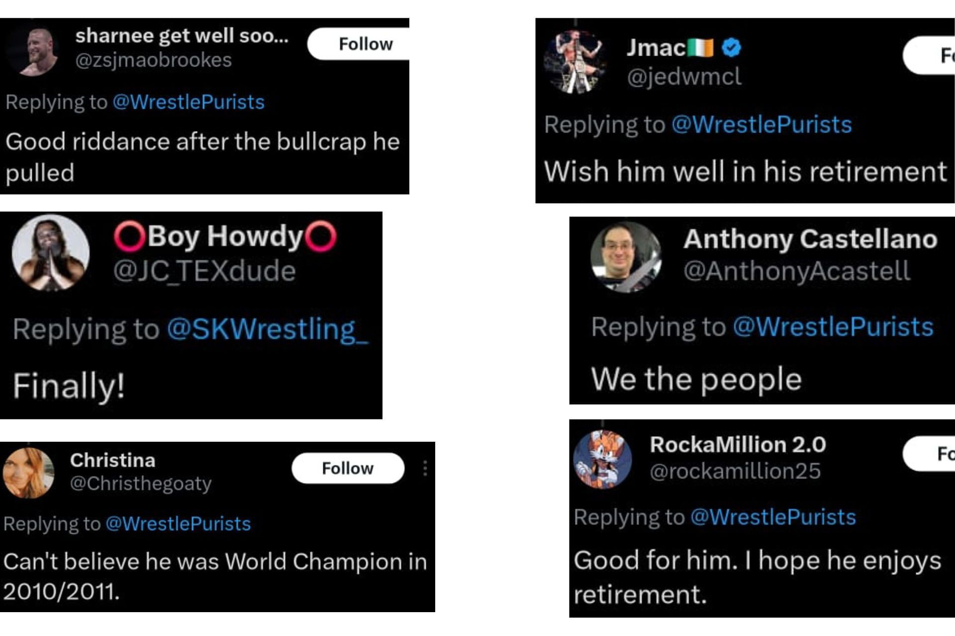 Fans react to Jake Hager announcing his retirement from wrestling [Image: WrestlePurists and SK Wrestling&#039;s X replies]