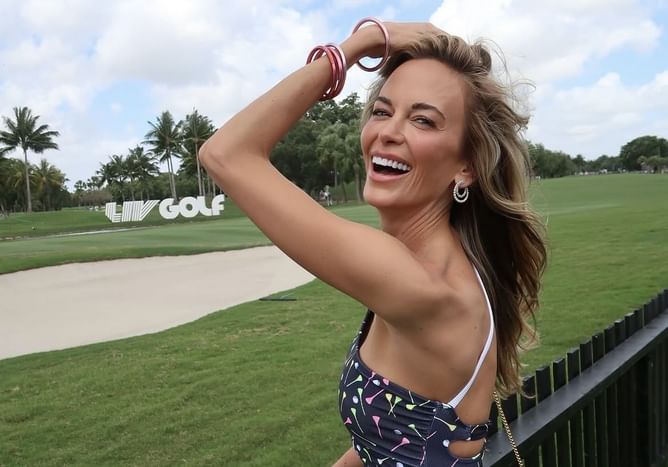 Brooks Koepka’s wife Jena Sims flaunts $850 worth crochet embroidered maxi dress