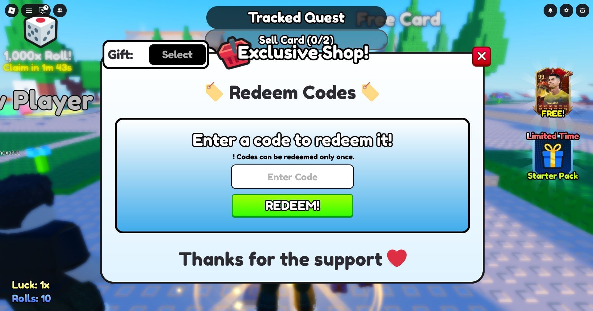 Redeem the code here (Image via Roblox)