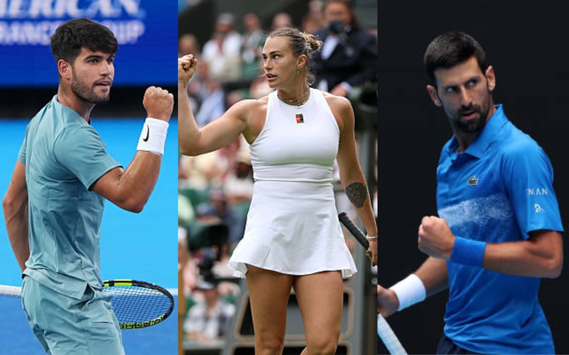 Carlos Alcaraz, Aryna Sabalenka and Novak Djokovic - Image Source: Getty
