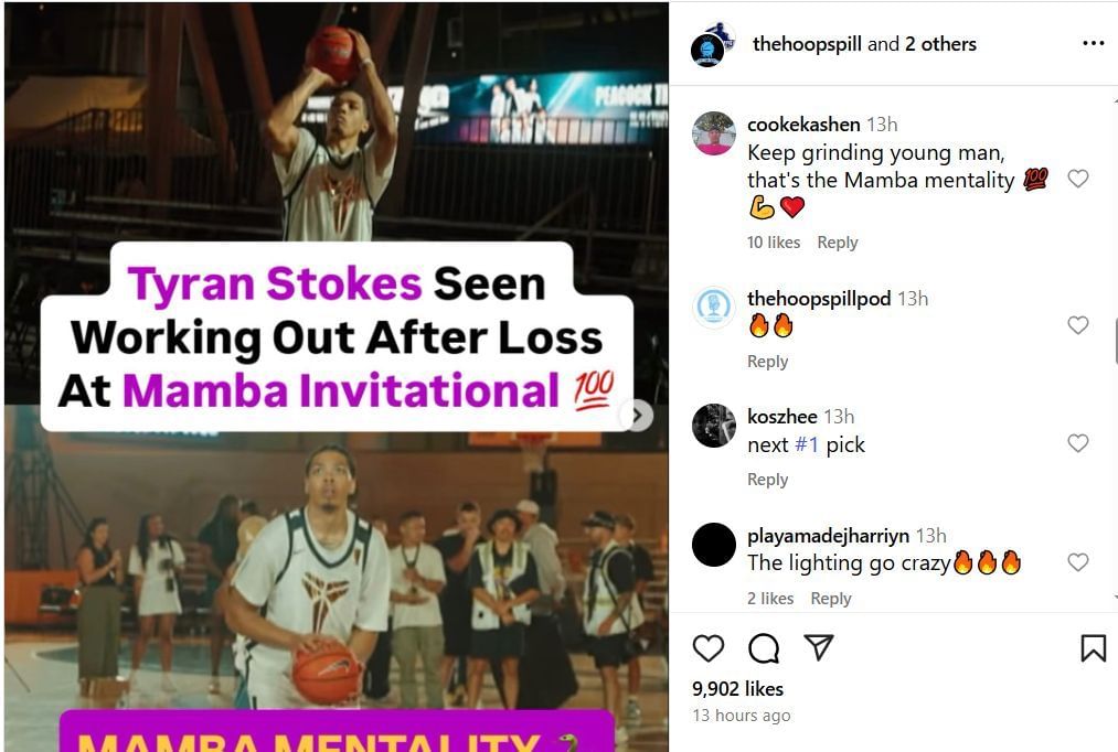 College hoops fans hail Tyran Stokes for his &quot;mamba mentality&quot; on IG. Image via @thehoopspill