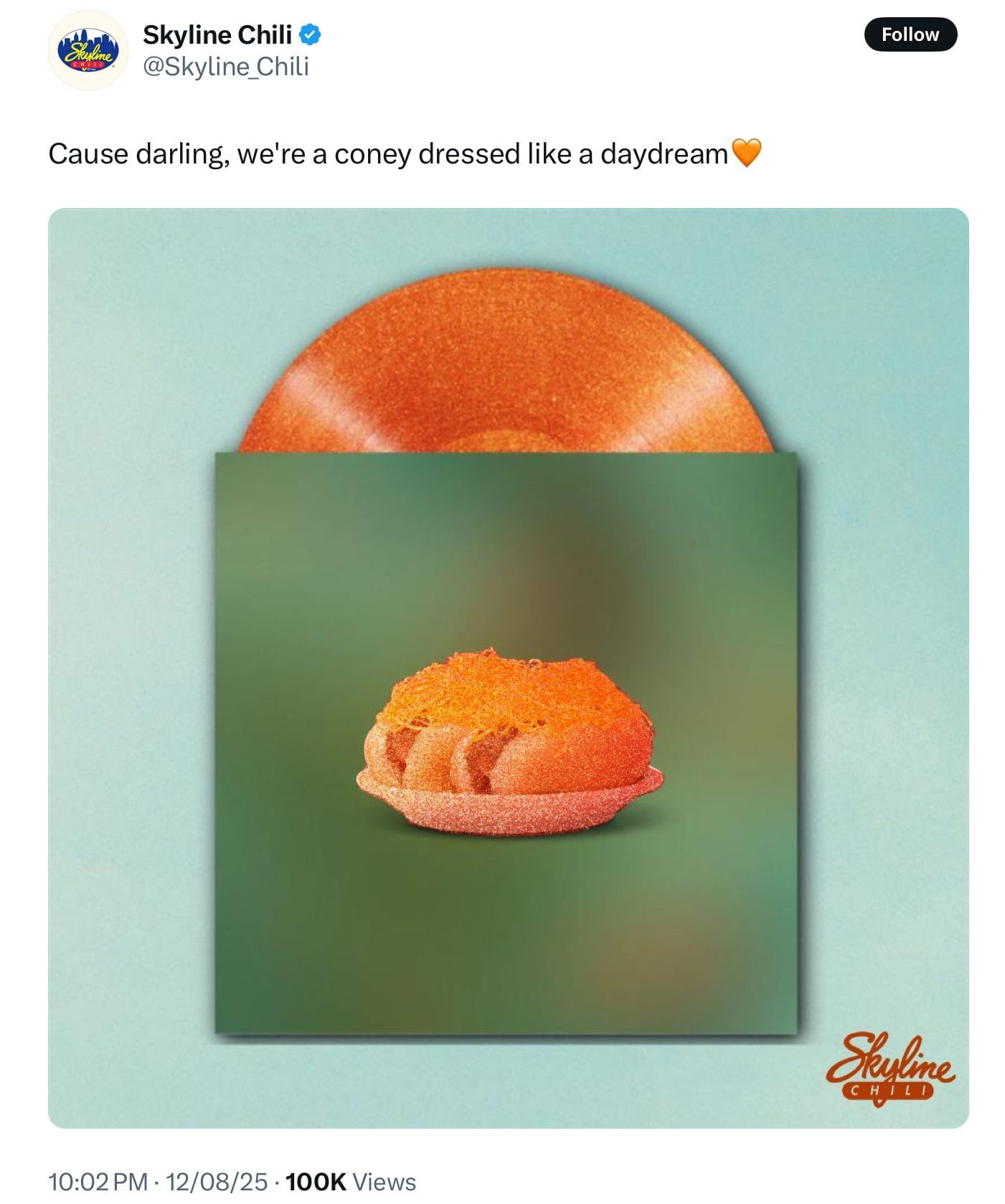 Skyline Chili&#039;s new post for Swift&#039;s album (Image via @Skyline_Chili/X)