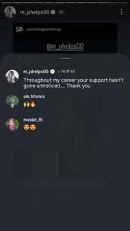 Screenshot of Phelps' reaction to Instagram story.