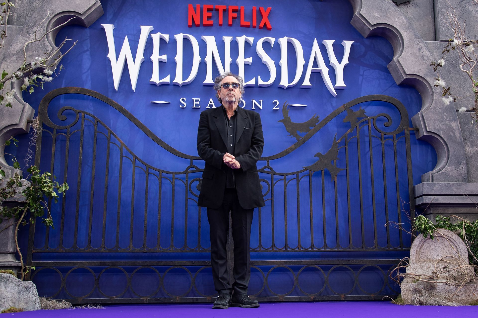 Tim Burton at the Wednesday season 2 part 1 global premiere (Image via Getty)