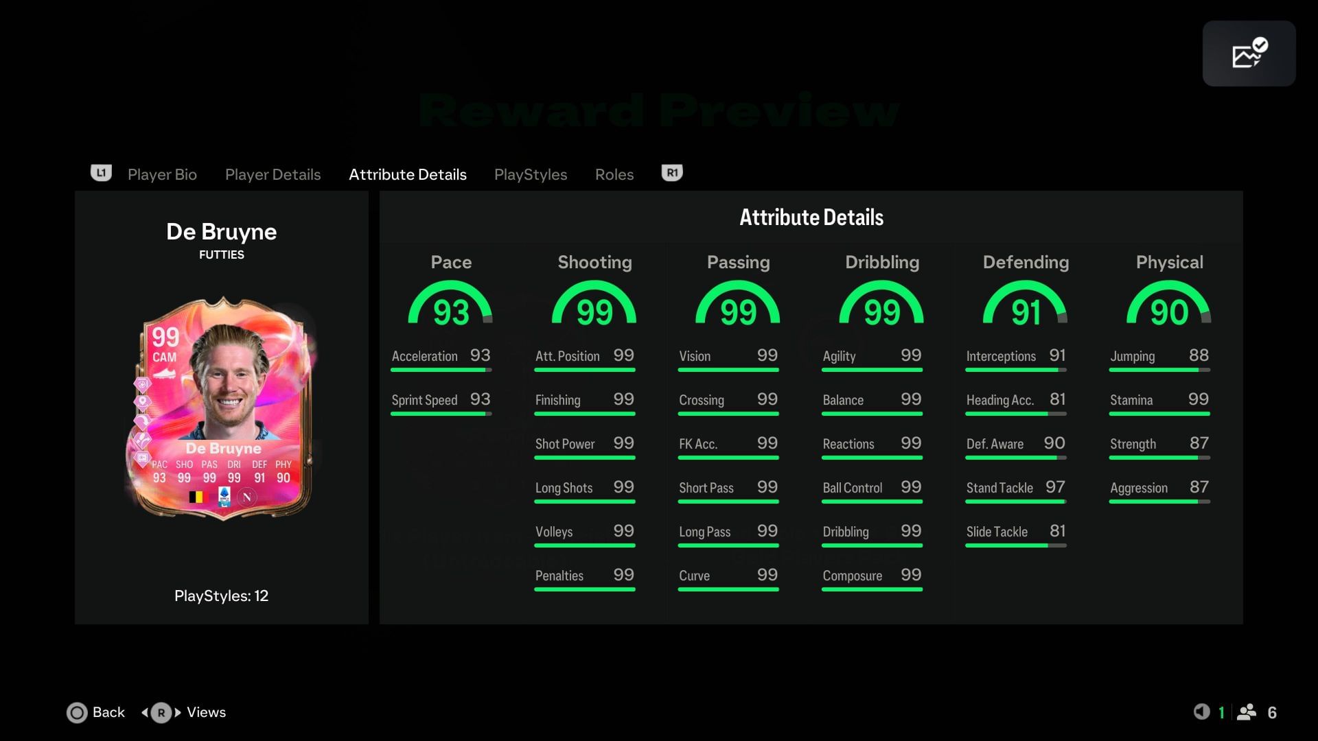 De Bruyne&#039;s stats (Image via EA Sports)