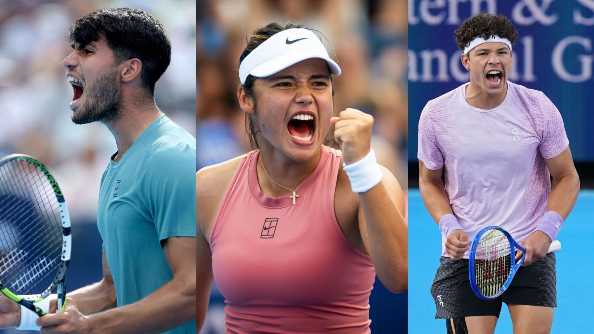 Carlos Alcaraz [L], Emma Raducanu [M], and Ben Shelton [R] | Source: Getty Images