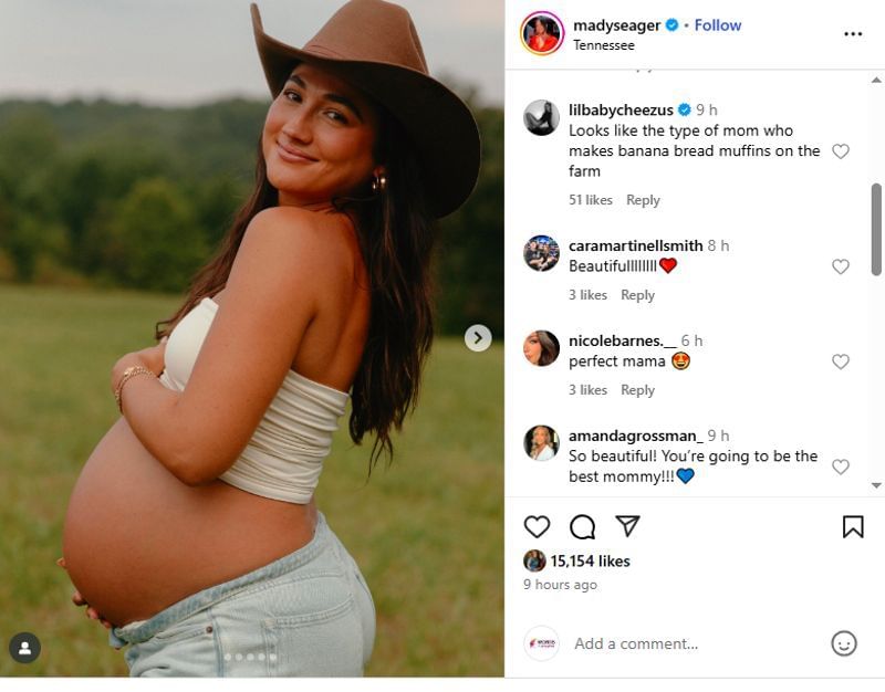 On Corey Seager&#039;s wife, Madisyn&#039;s, maternity post, Cody Bellinger and Will Smith&#039;s wives reacted.(Via Instagram)