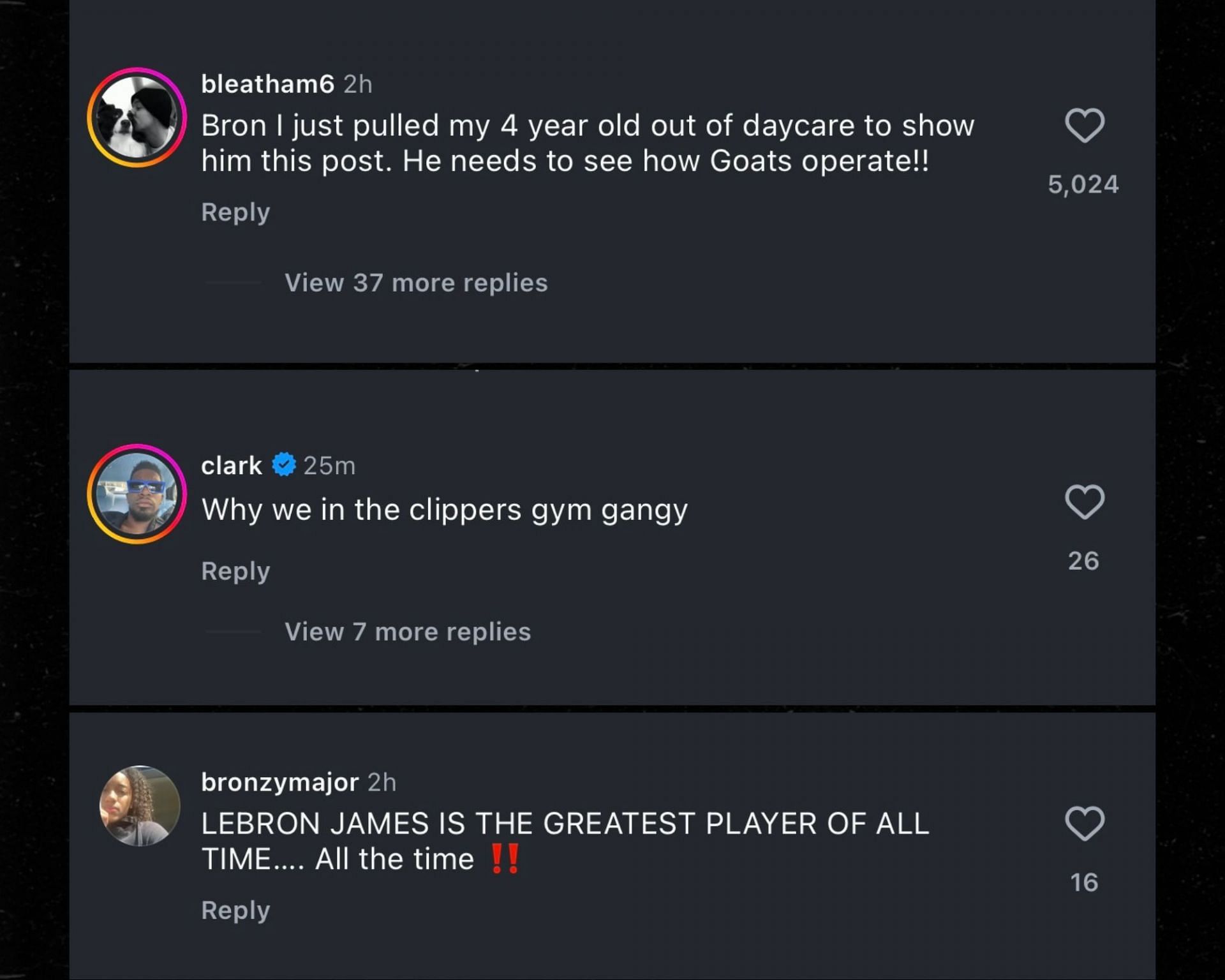 Comments on LeBron James&#039; Instagram post (Credits: IG/@kingjames)