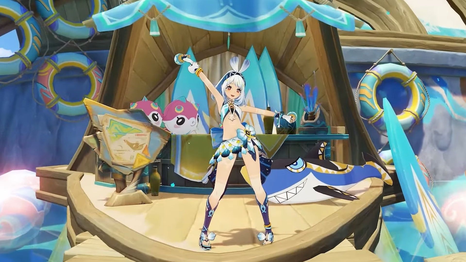 Mualani outside her family&#039;s shop in Genshin Impact (Image via HoYoverse)