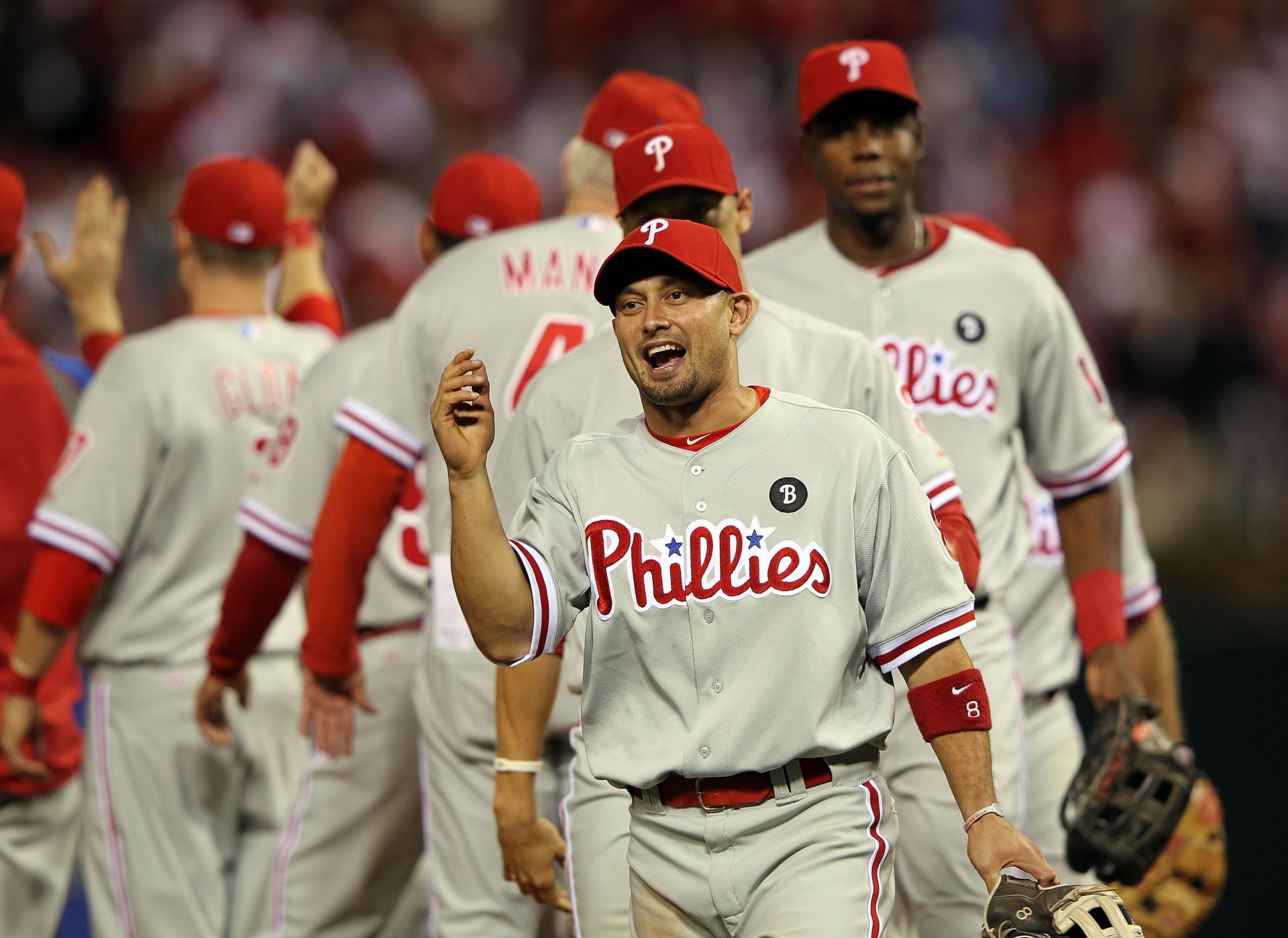 Shane Victorino celebrates a win against the St Louis Cardinals - Source: Getty