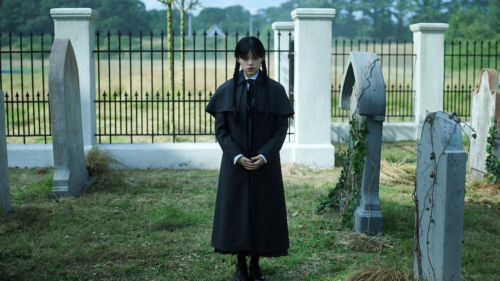 Wednesday Addams attends former Sheriff Galpin&#039;s funeral (Image via Netflix)