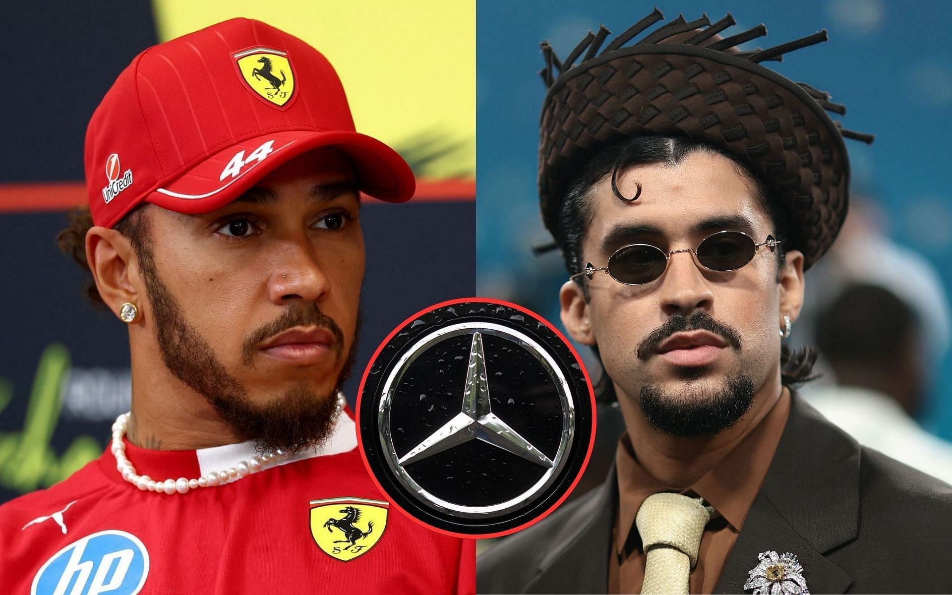 Lewis Hamilton (L), Mercedes, Bad Bunny (R)