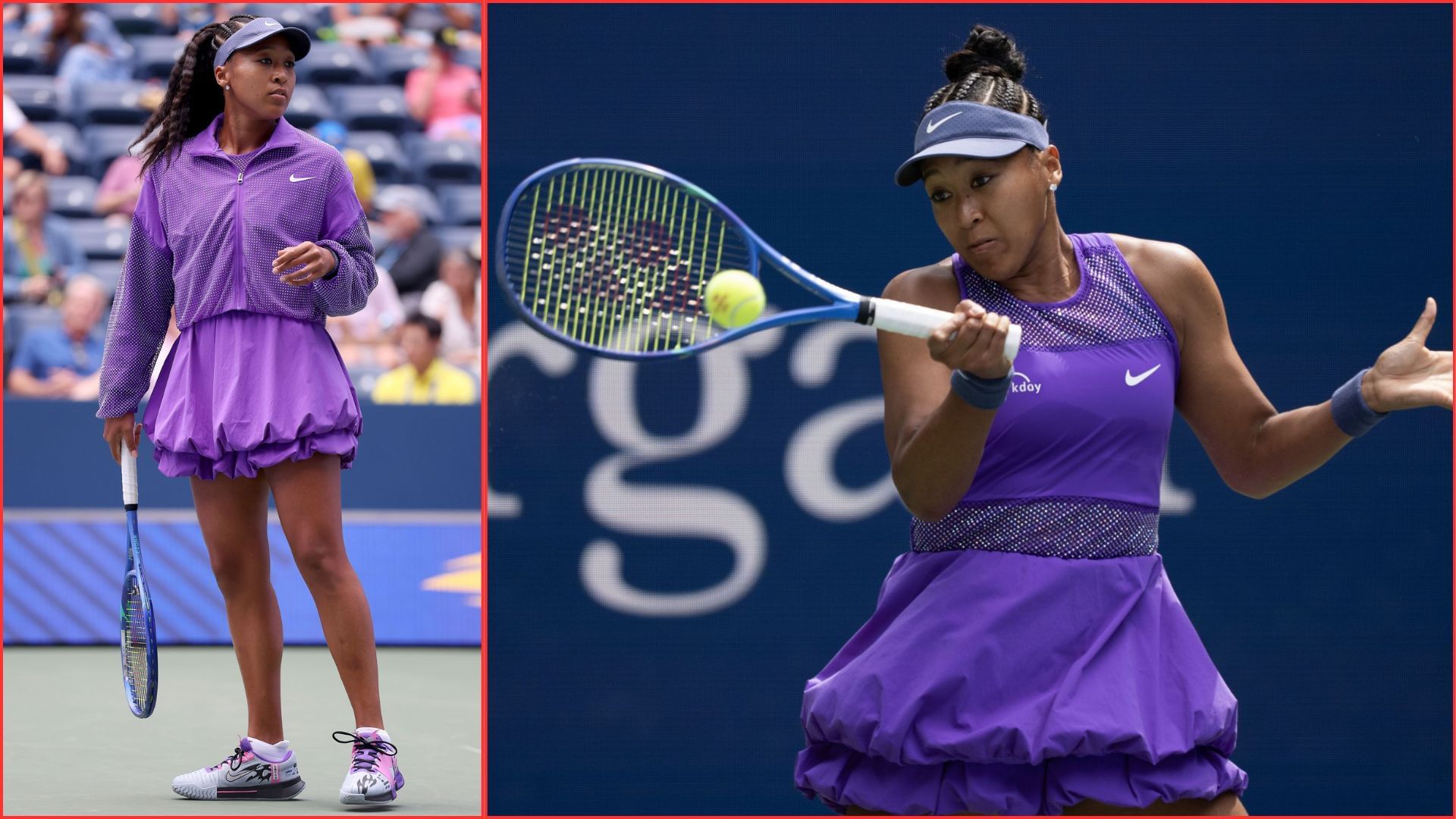 Naomi Osaka in a purple outfit at the US Open | Getty