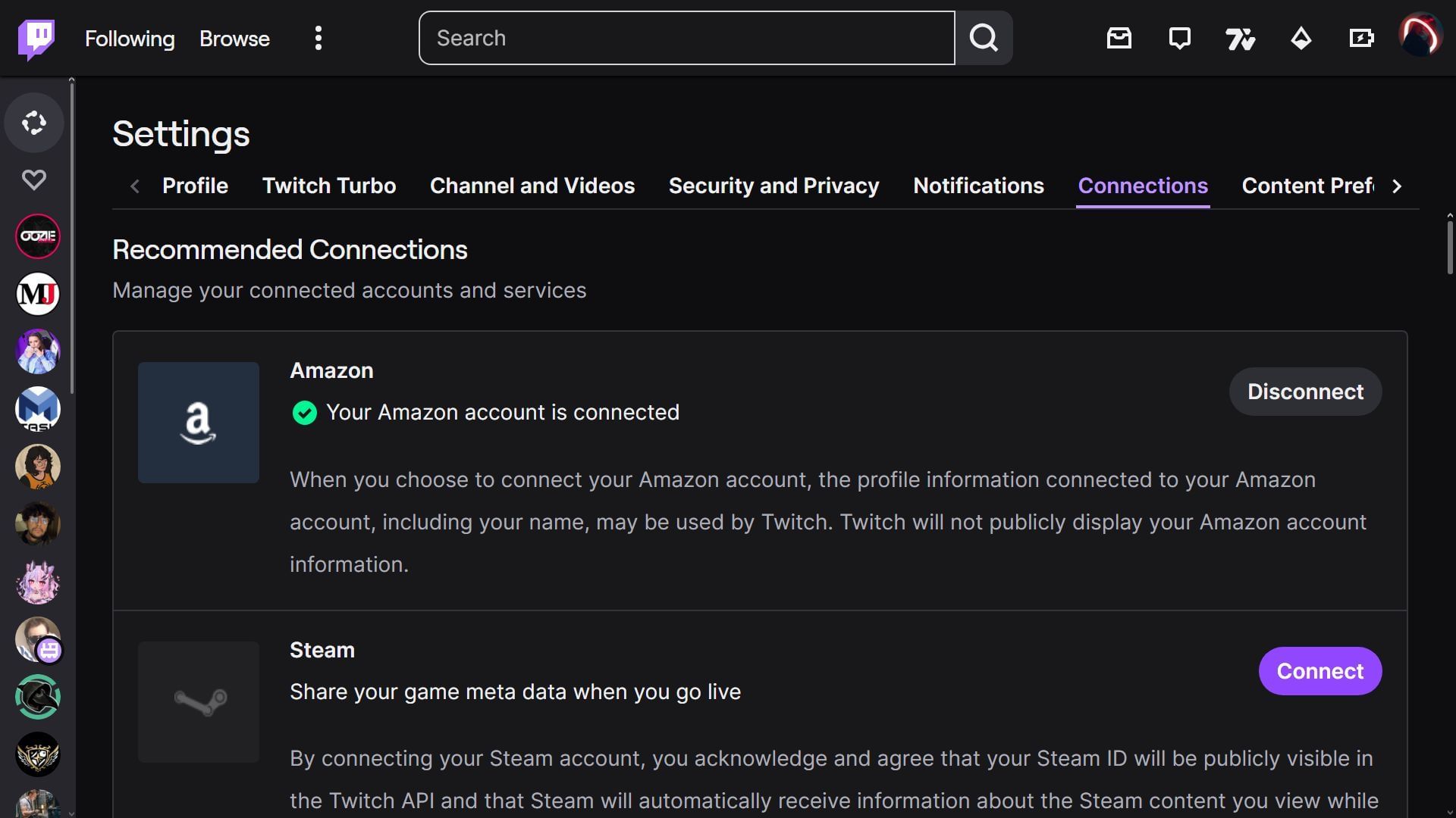Link your Amazon Prime account to get a free monthly subscription (Image via Twitch)
