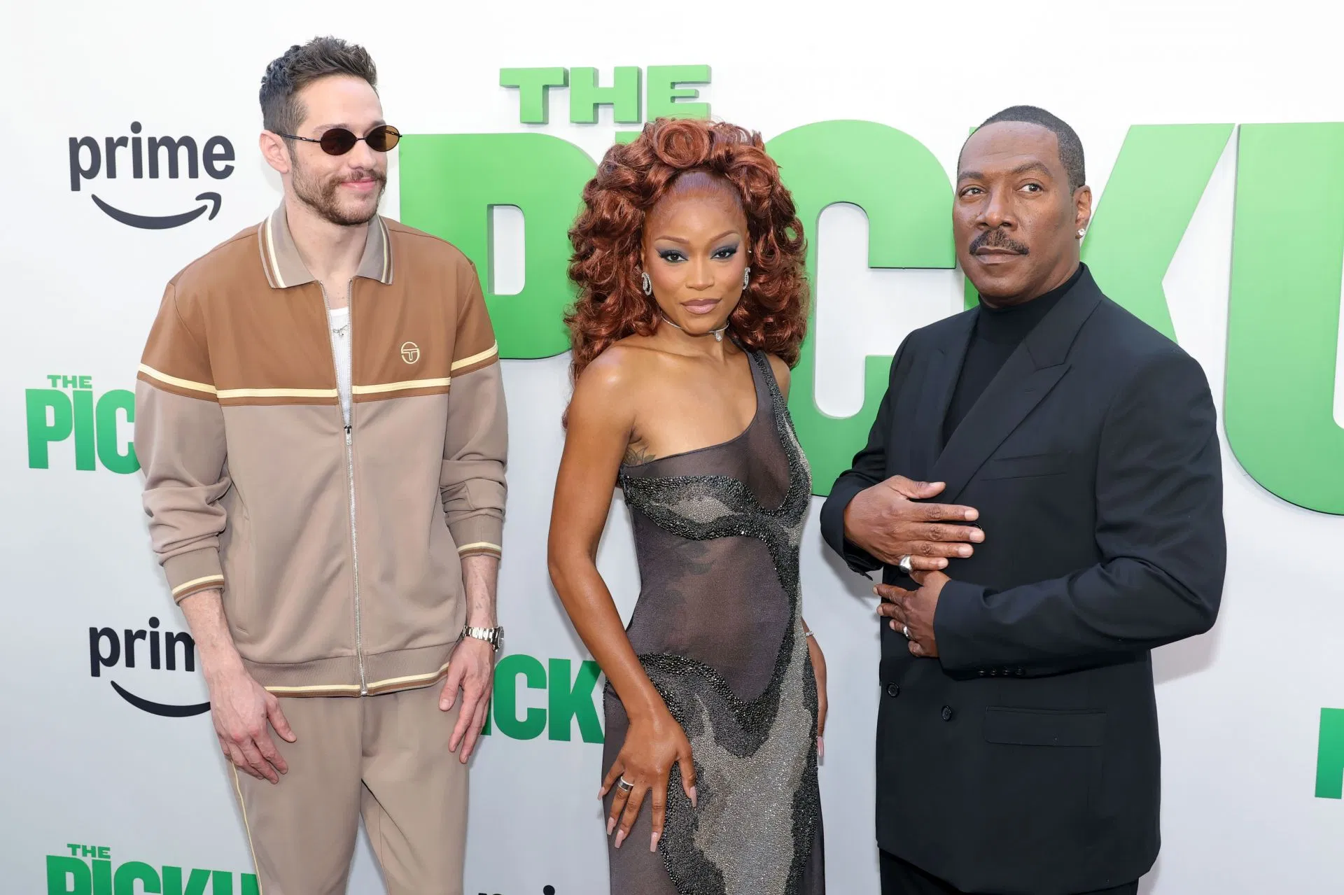 Pete Davidson, Keke Palmer, and Eddie Murphy attend the World Premiere of The Pickup (Image via Getty)