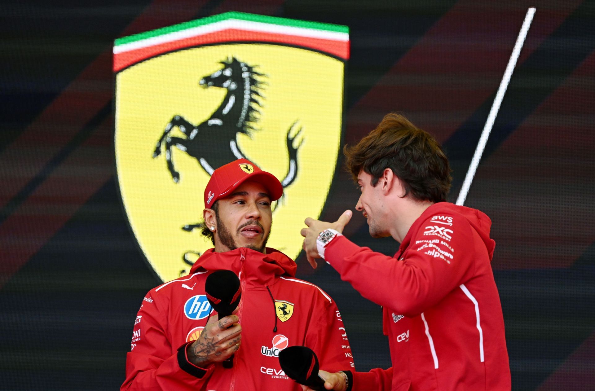 Lewis Hamilton and Charles Leclerc at the Belgian Grand Prix - Source: Getty