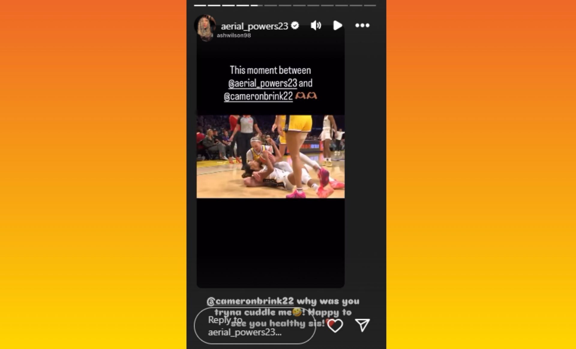 Aerial Powers IG story (via @aerial_powers23/Instagram)
