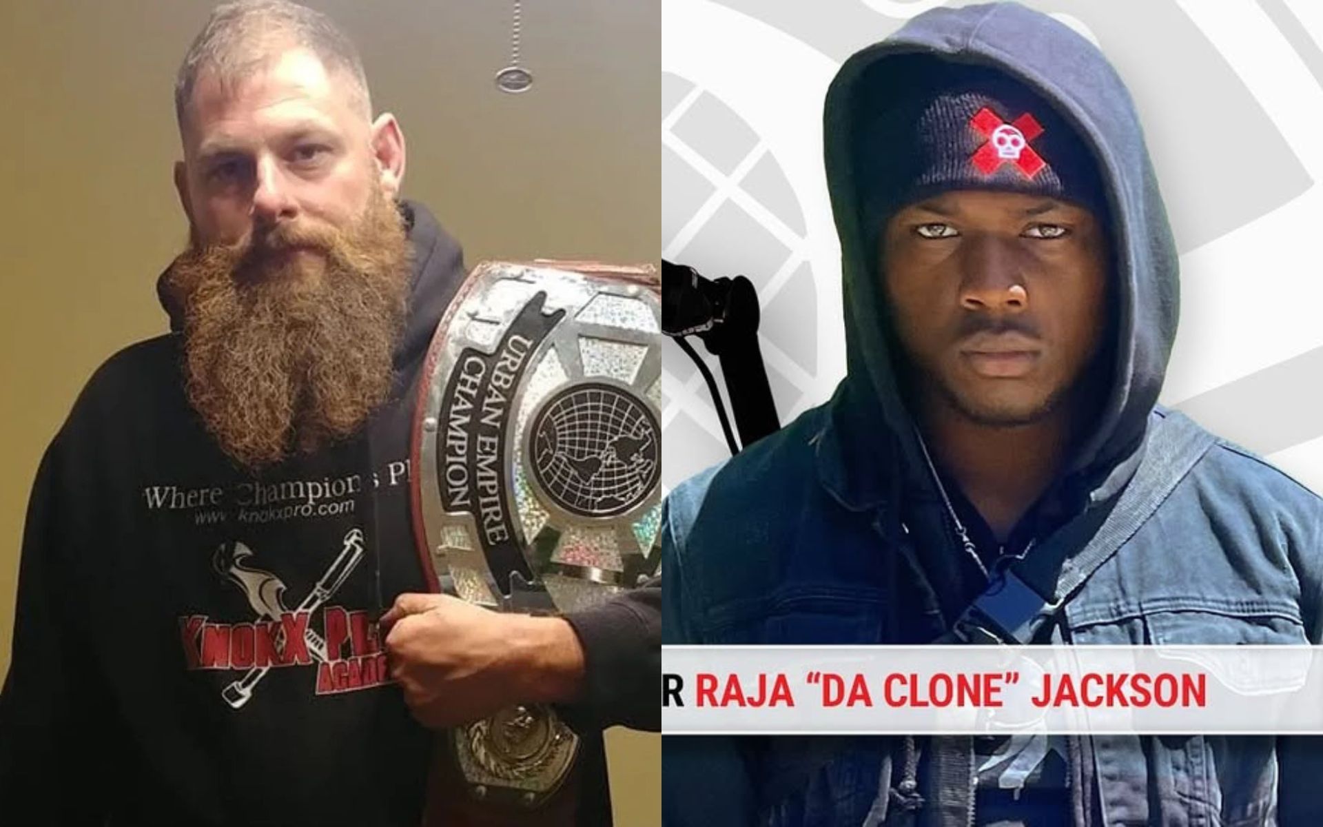 Stewart Smith (left) was attacked by Raja Jackson (right) at a wrestling event. [Images courtesy: @sykostuu, @rampagejr.da_clone on Instagram]