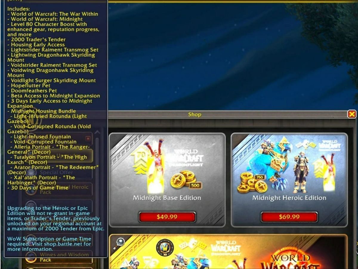 Though likely unintentional, many players got an early peek at the Midnight expansion bundles (Image via Blizzard Entertainment)