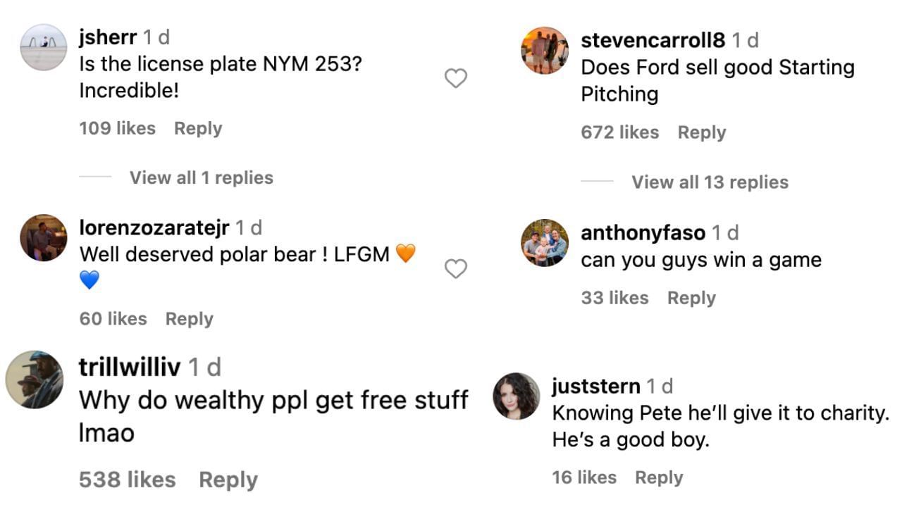 Fan reactions to Alonso (Image via Instagram/@mets) 